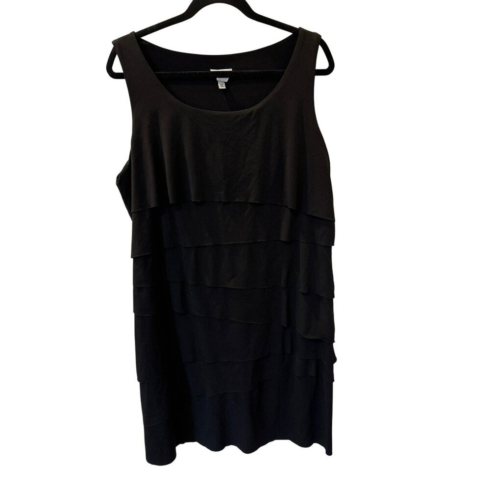 Chico's Black Tiered Sleeveless Dress Size 2 Large Ruffles Travel Stretch